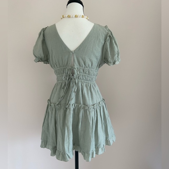 NEW Chic Sage Green Ruffle Mini Dress - Picture 7 of 10